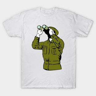 Army Soldier Looking Binoculars Retro T-Shirt